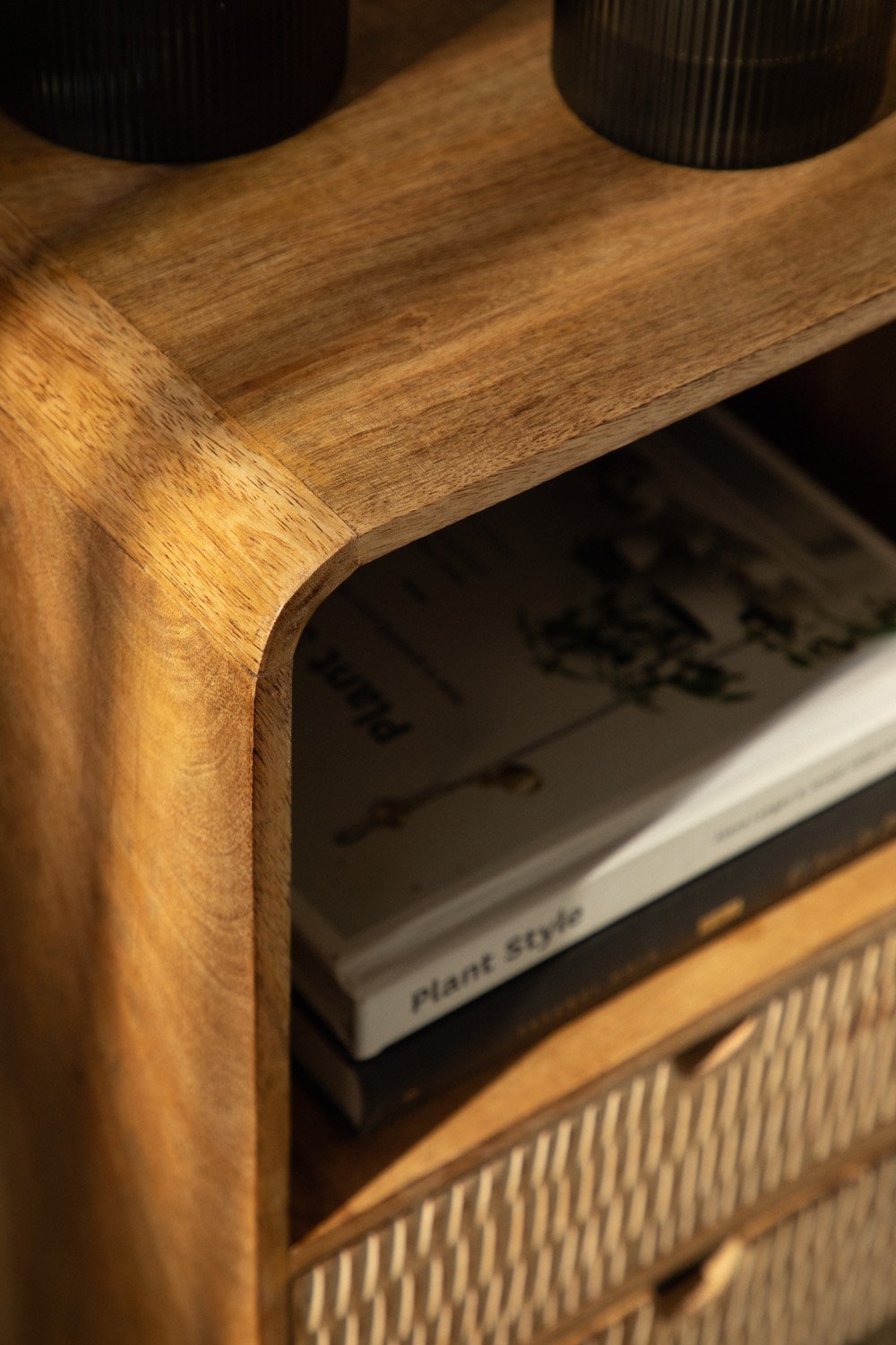 Bedside table with storage in natural Yulara mango wood, gallery image 2