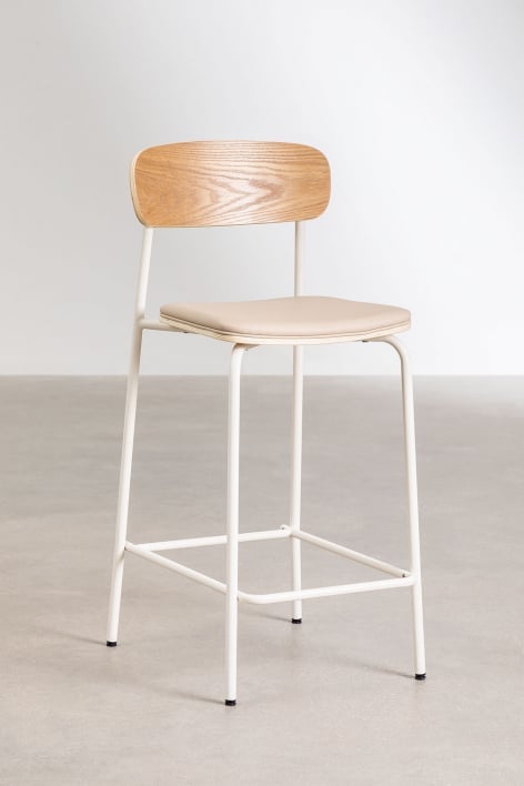 4-Pack stackable high stools 65cm in black finish iron, wheat brown faux leather and wood Wilpier
