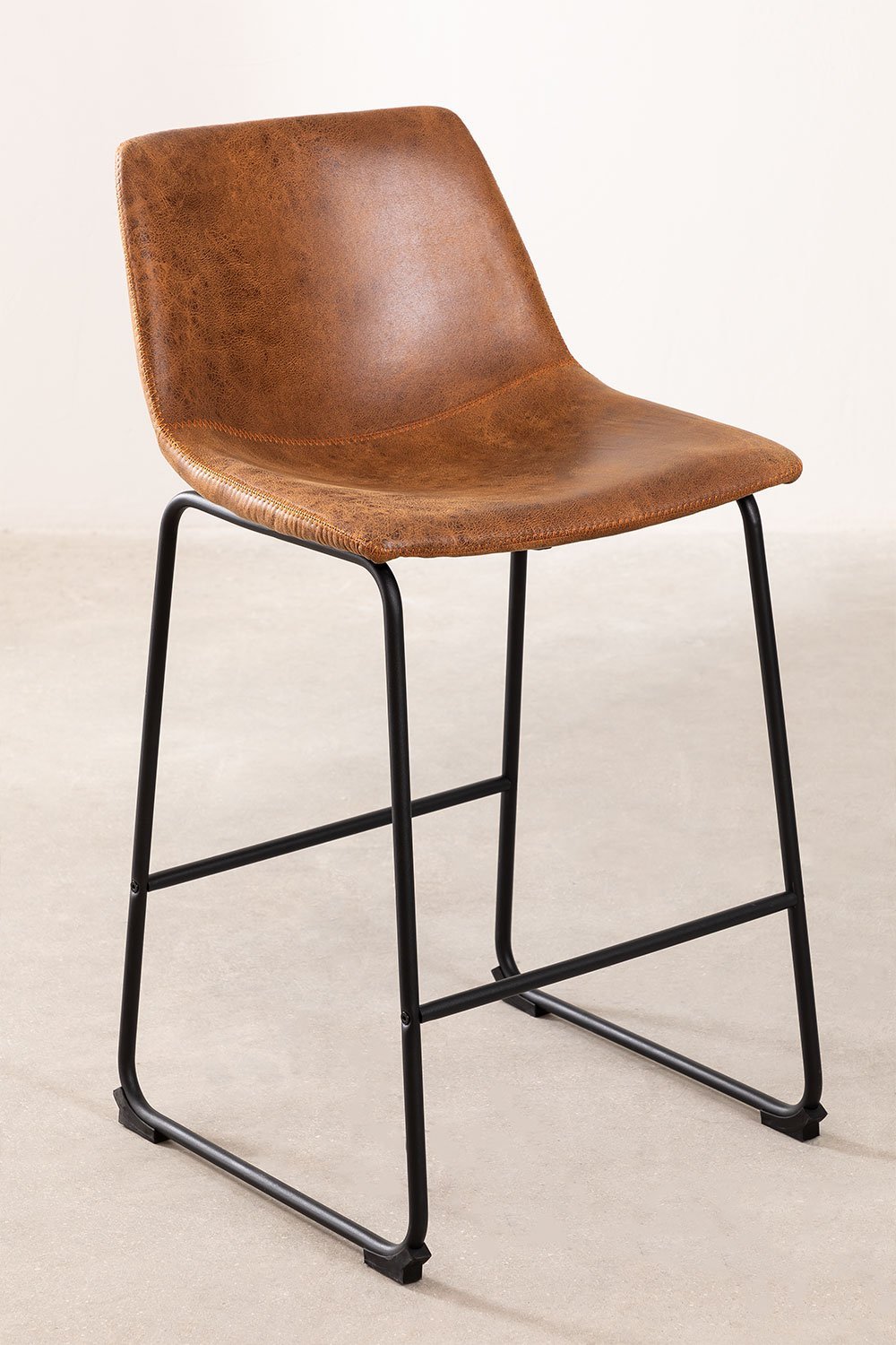 2-Pack high stools 70 cm upholstered in vintage camel faux leather Ody style, gallery image 2