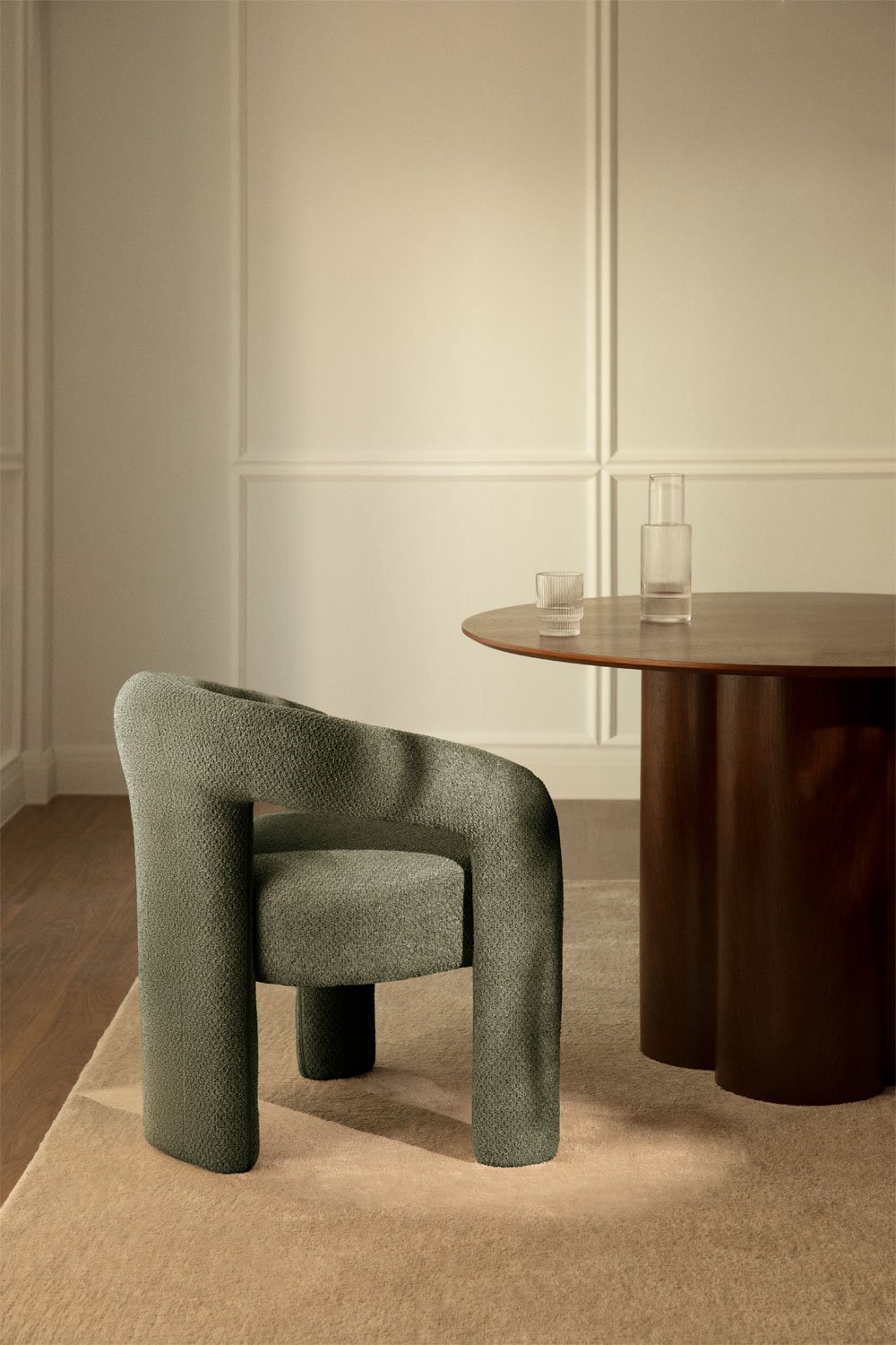 4-piece set of Greca upholstered dining chairs with armrests, gallery image 1