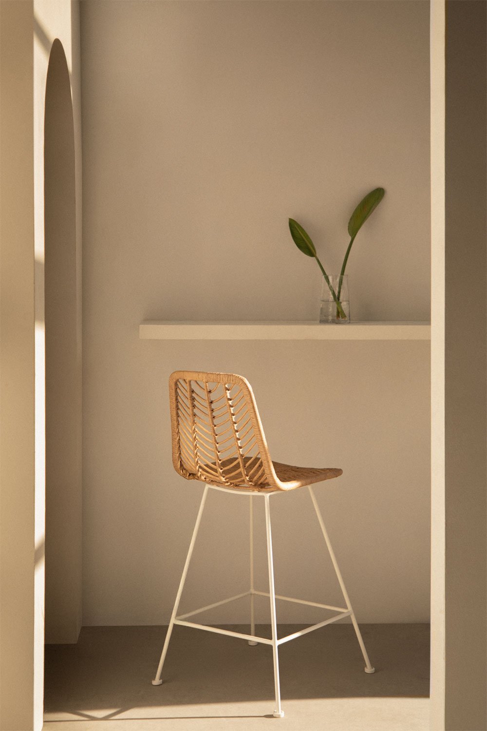 High stool in Gouda Natural synthetic rattan, gallery image 1