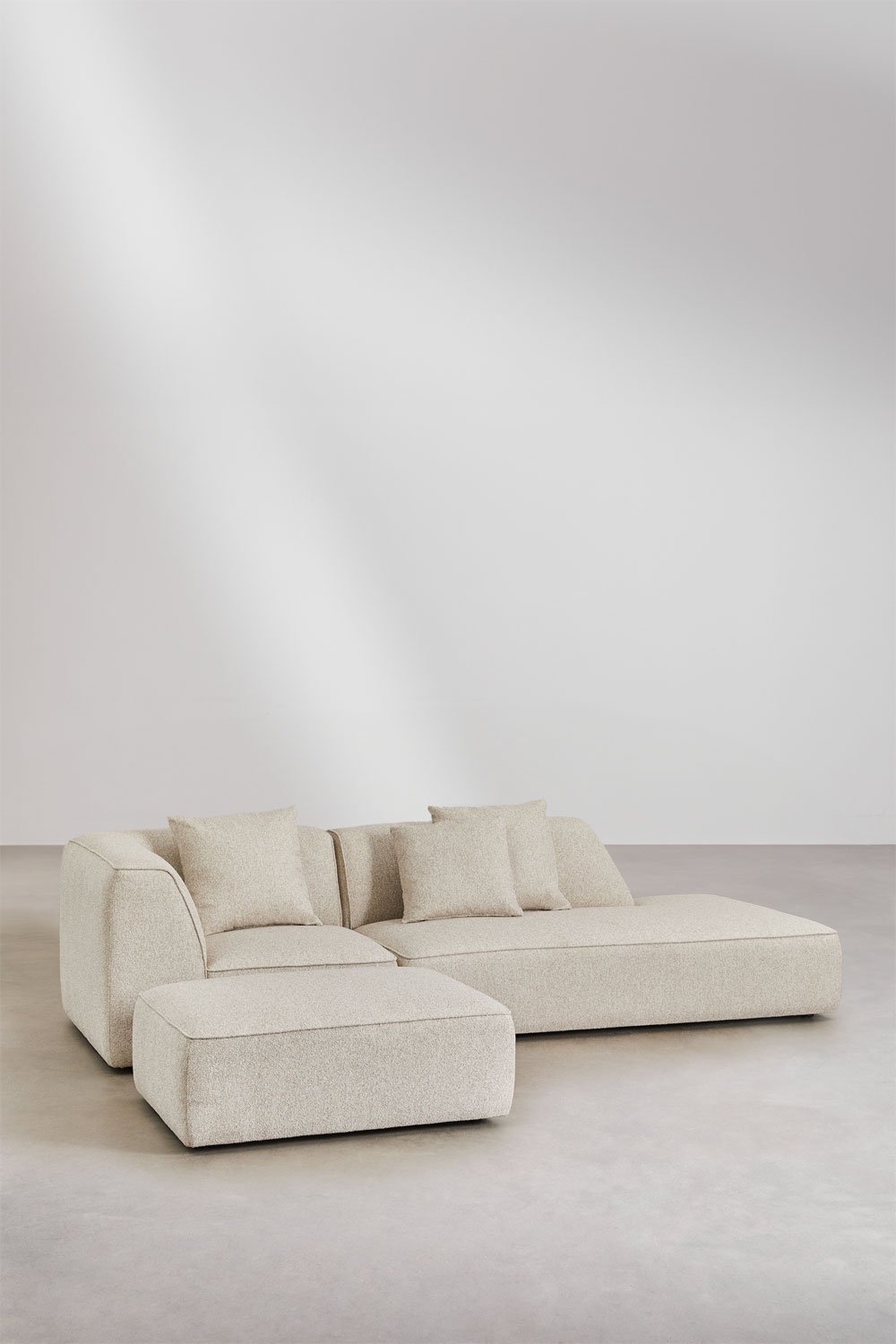 2-piece modular corner sofa with right-hand divan and pouf in Cardea bouclé fabric, gallery image 1