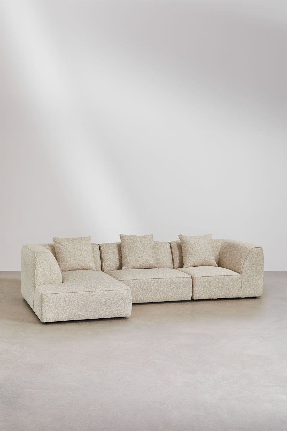 3-piece left chaise longue modular sofa in bouclé fabric Cardea, gallery image 1