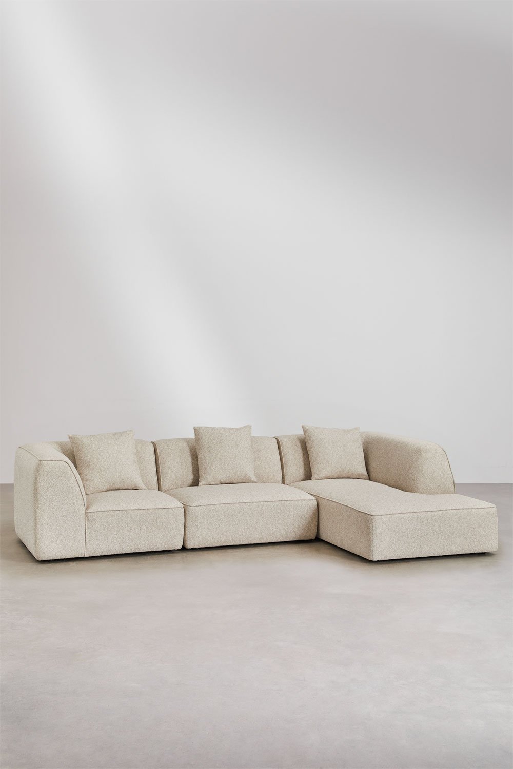 3-piece modular sofa with chaise longue on the right in Cardea bouclé fabric, gallery image 1