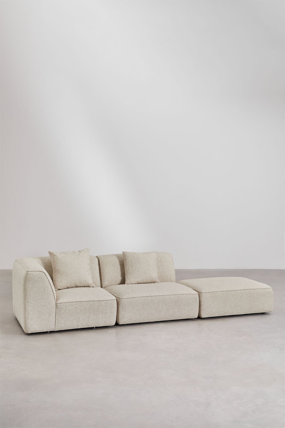 2-piece modular corner sofa with ottoman in bouclé fabric Cardea, gallery image 1