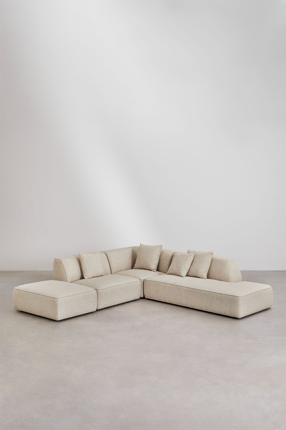 3-piece modular corner sofa with right-hand divan and pouf in Cardea bouclé fabric, gallery image 1