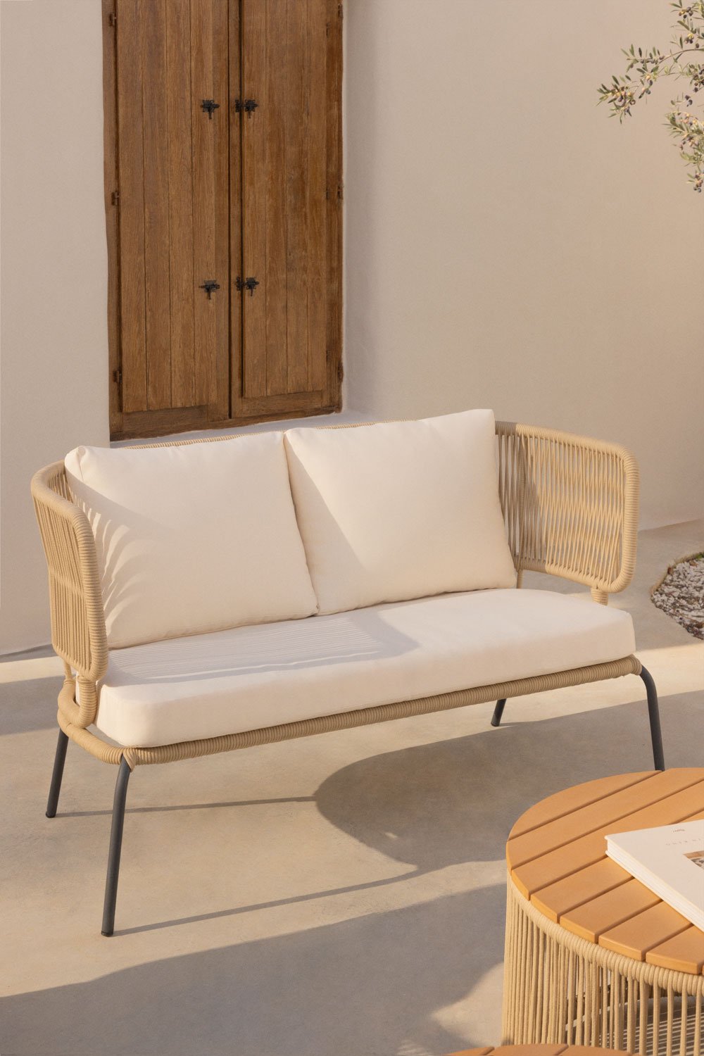 2-seater garden sofa in iron and braided rope Calipso, gallery image 1