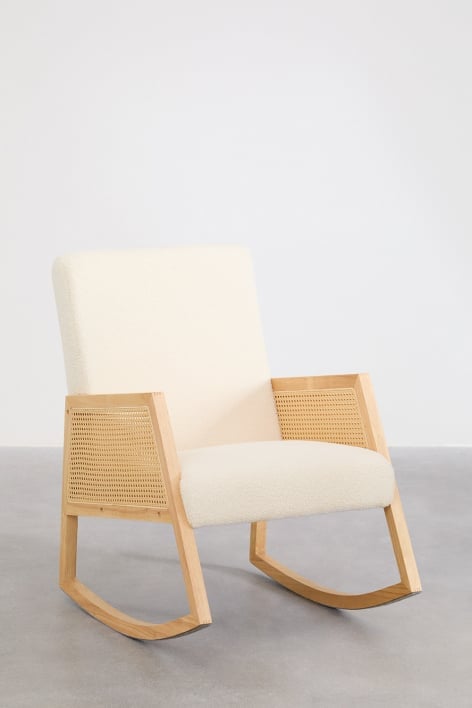 Pack of 2 rocking chairs in rattan and shearling Tivisa - Teddy Fabric White