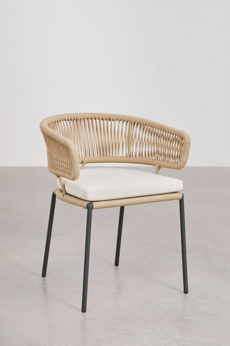 Pack of 2 stackable dining chairs in iron and braided rope Calipso