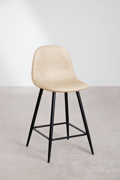 High stool 65 cm in cream beige faux leather and black legs Glamm - Beige Cream