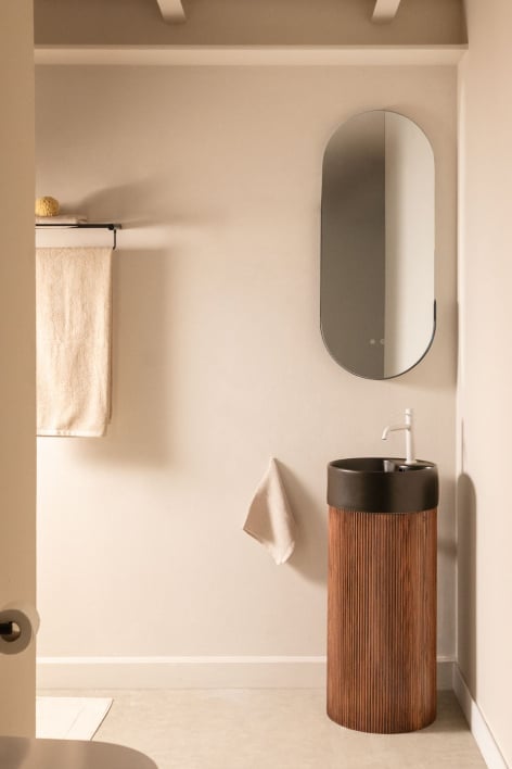 Bathroom furniture set in wood with integrated ceramic washbasin Maude - Dark Brown Wood