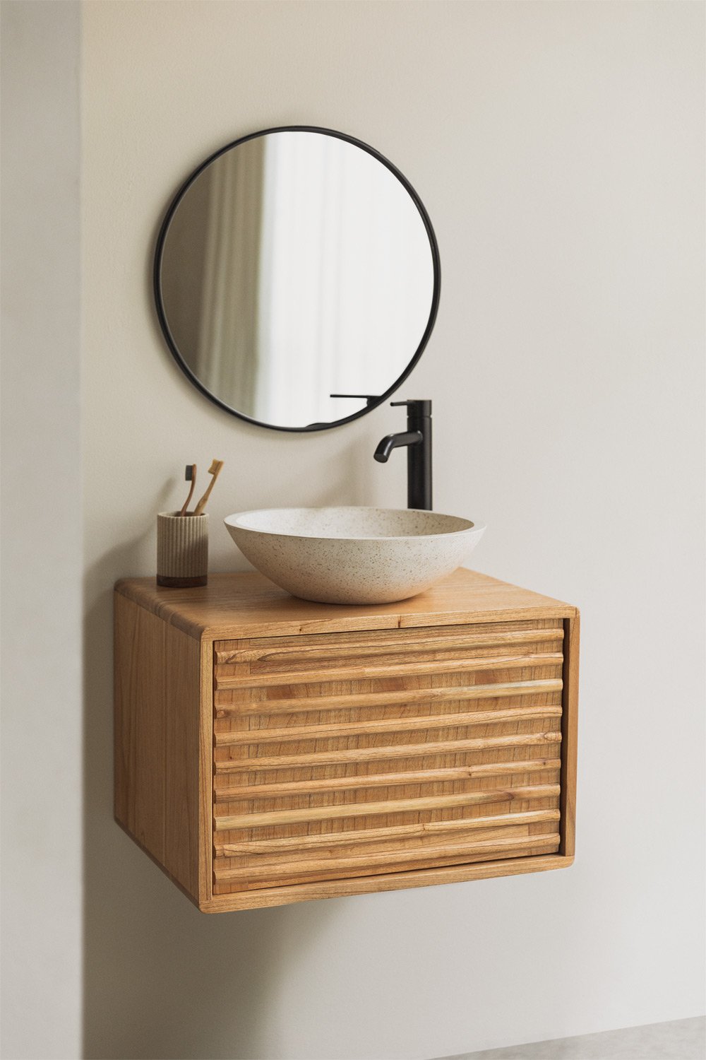 Suspended bathroom furniture set in wood Deleyna, gallery image 1