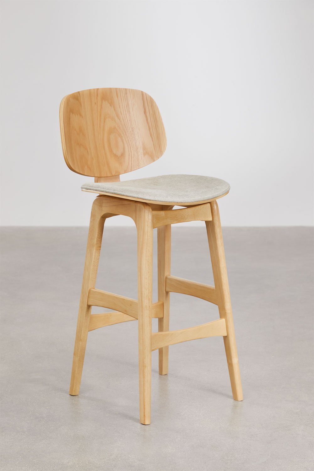 Pack of 2 high stools upholstered in Canada wood, gallery image 2