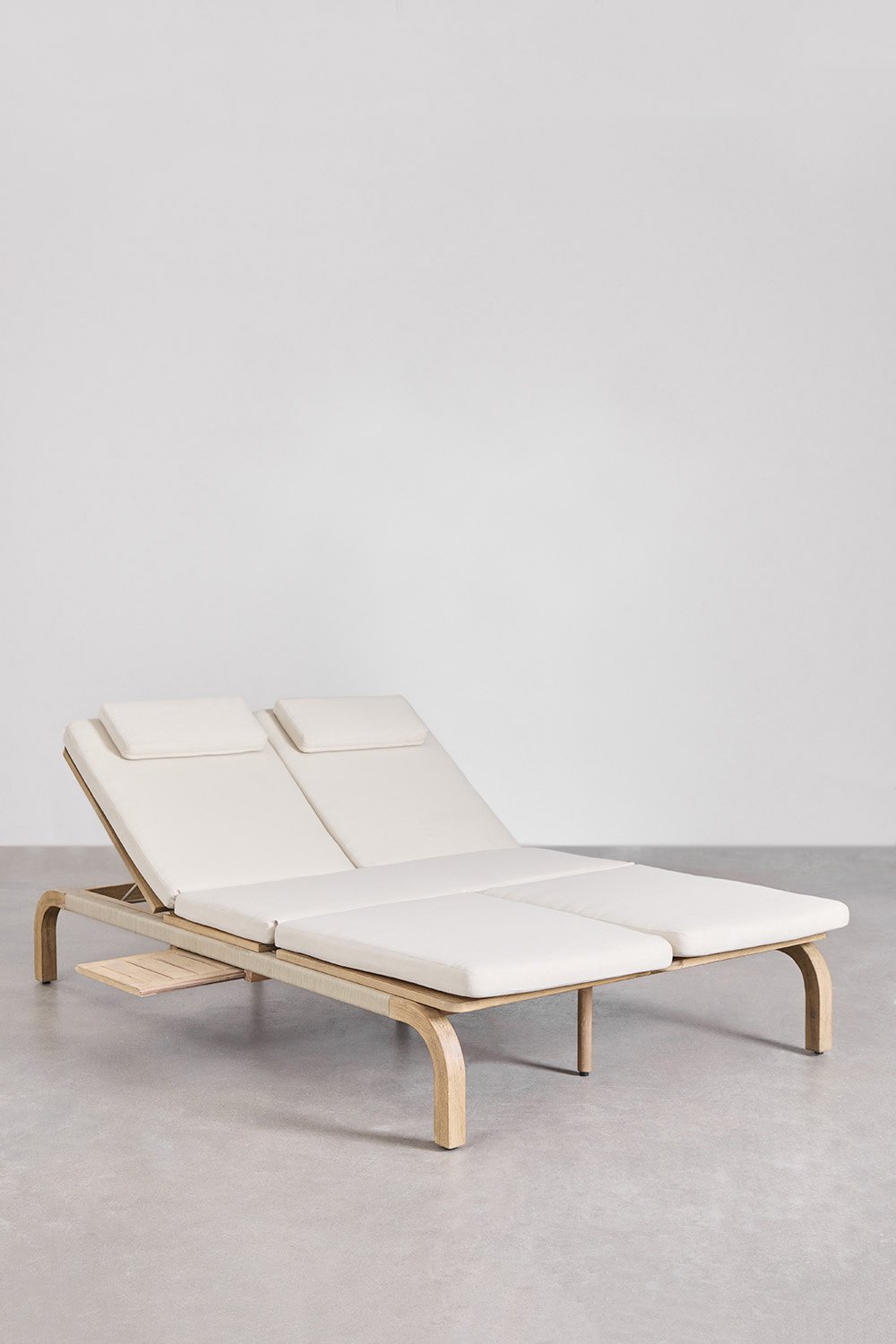 Dubai Double Reclining Acacia Wood Sun Lounger with Cushion, gallery image 4