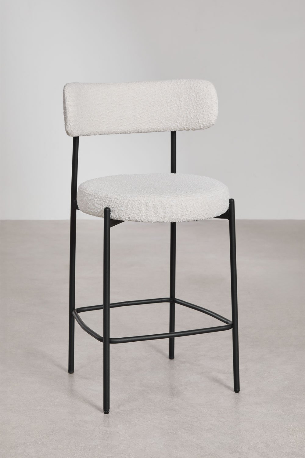 High stool with backrest in Anisa bouclé fabric, gallery image 1