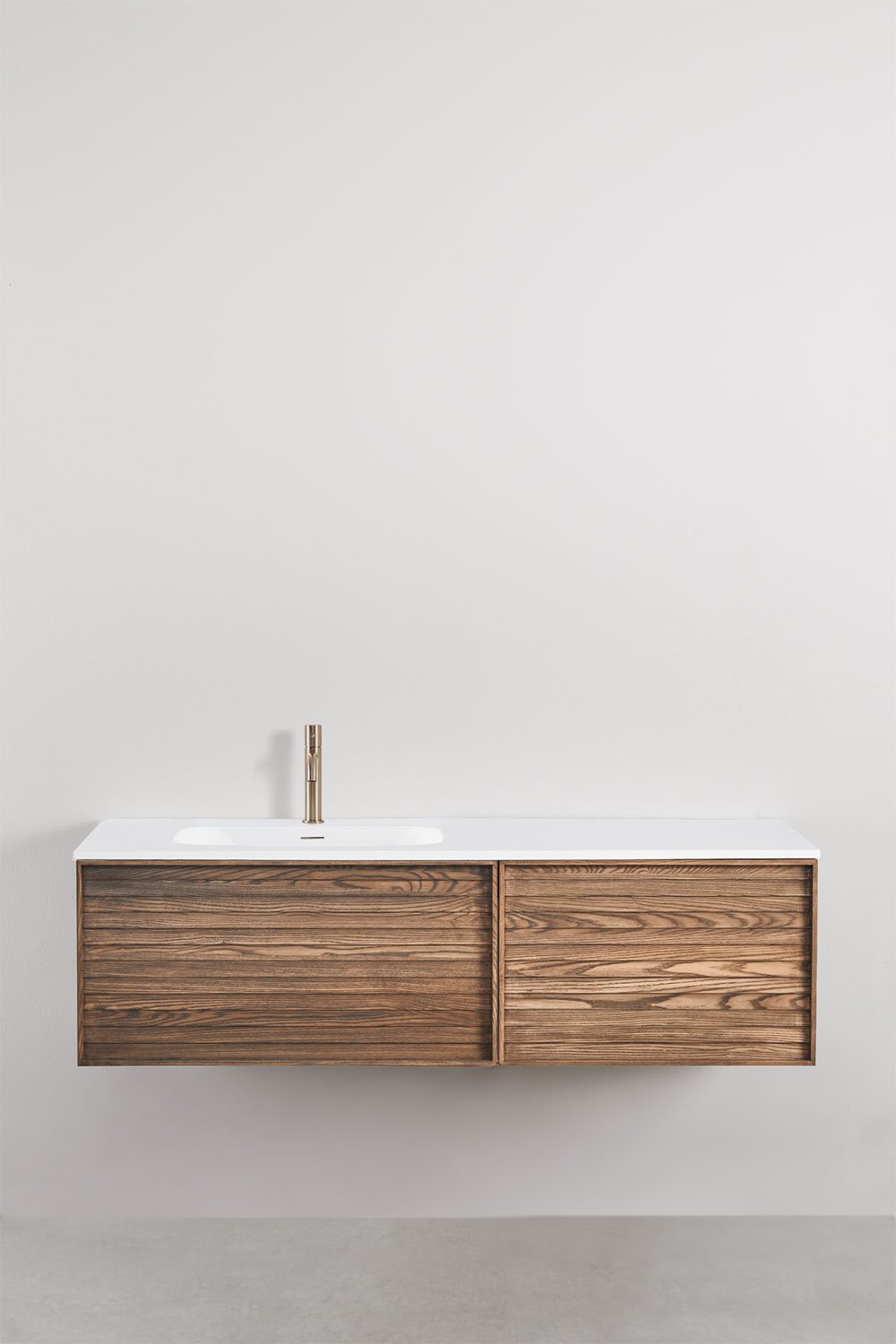 Suspended bathroom furniture set 140x50 cm in wood with integrated Solea sink, gallery image 3