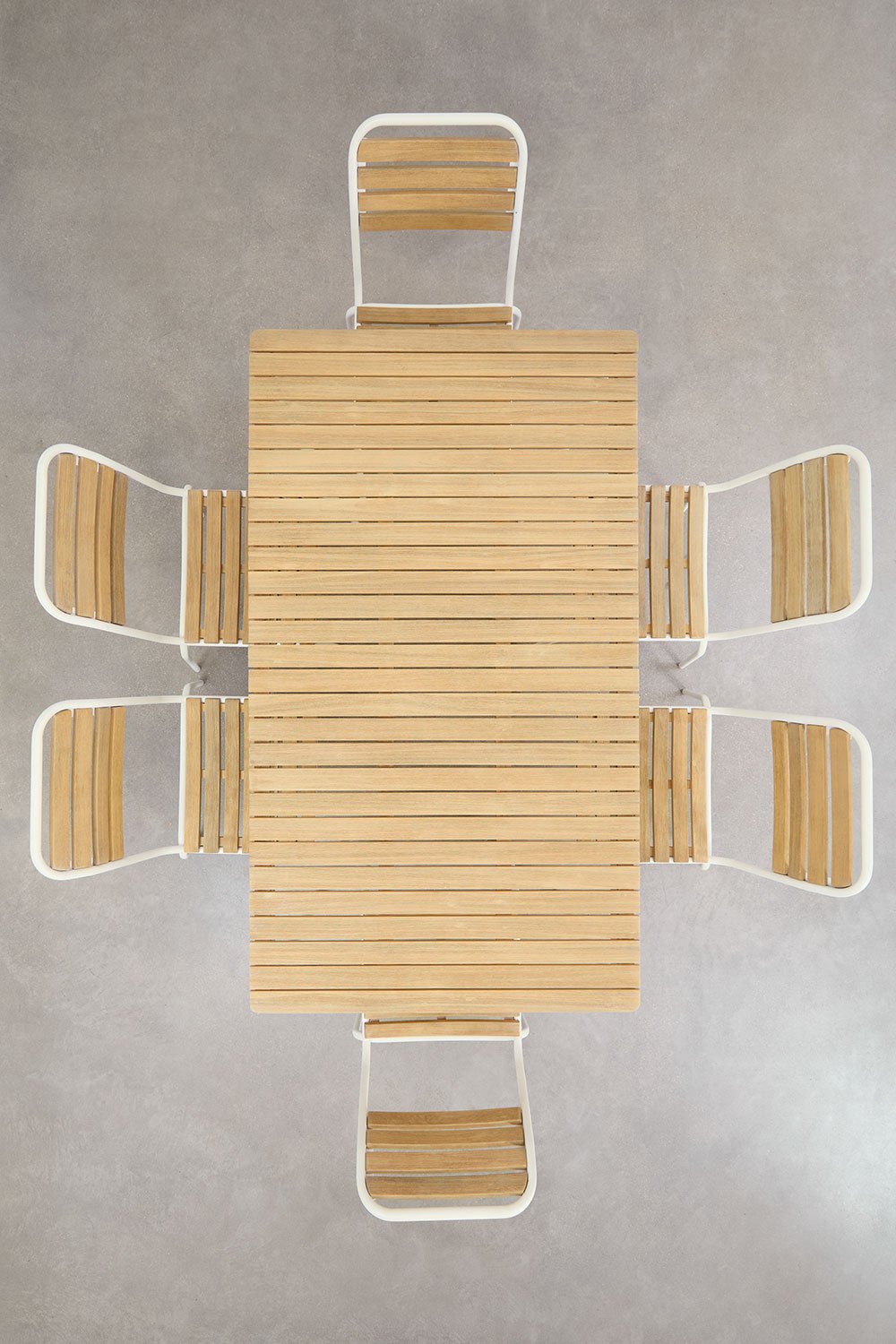 Rectangular Table Set 160x90 cm and 6 Stackable Garden Chairs in Steel and Acacia Wood Artus, gallery image 5