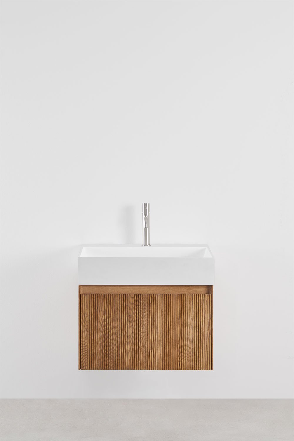 Suspended wooden bathroom furniture set with integrated sink Aldeia, gallery image 2