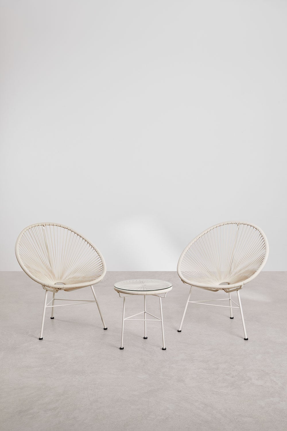 Lounge set with 2 armchairs and side table in steel and synthetic wicker New Acapulco, gallery image 1