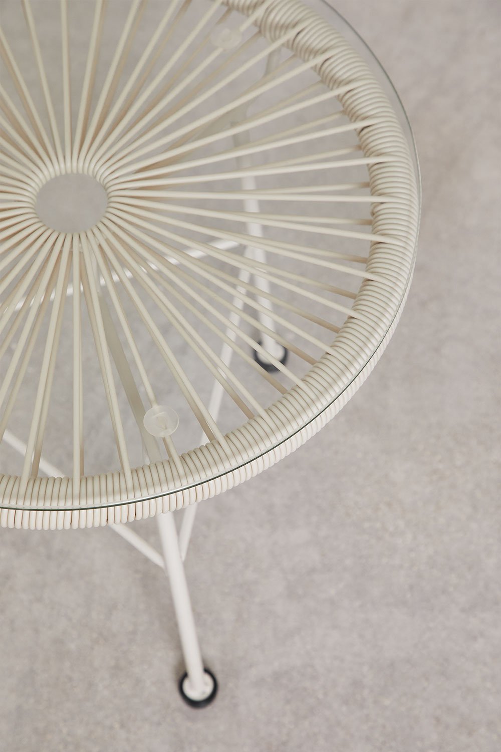 Round garden side table Ø45 cm in iron and synthetic wicker Acapulco, gallery image 2