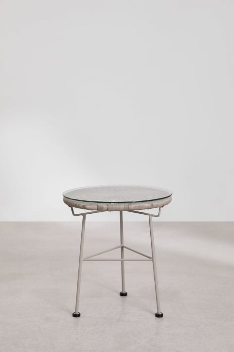 Round garden side table in iron and synthetic wicker (Ø45 cm) Acapulco