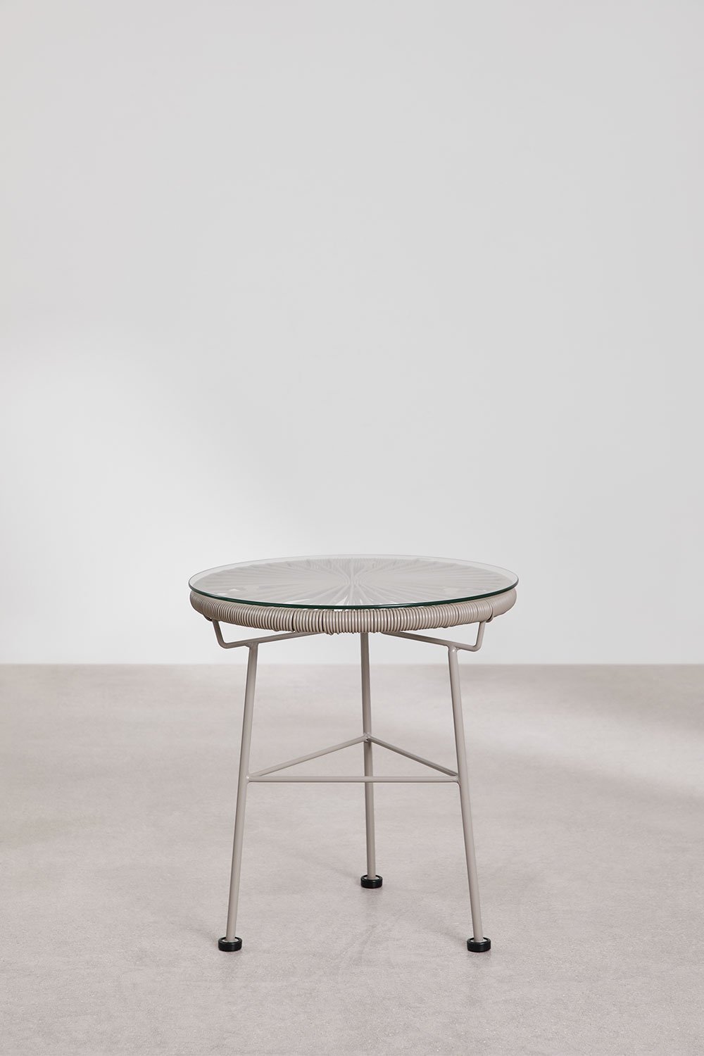 Round garden side table in iron and synthetic wicker (Ø45 cm) Acapulco, gallery image 1