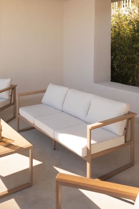 3-seater garden sofa in aluminium and acacia wood Lipov