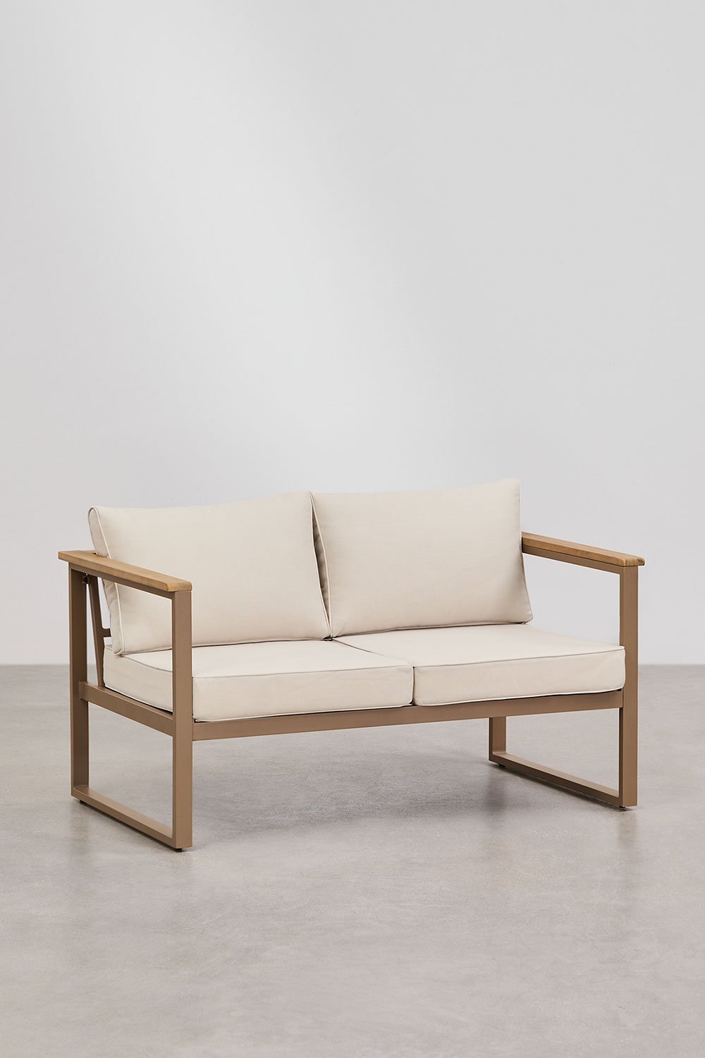 2-seater garden sofa in aluminium and acacia wood Lipov, gallery image 2