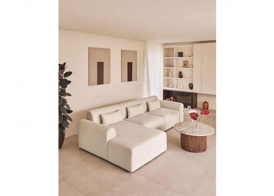 3-piece left-hand chaise longue modular sofa in Borjan sheepskin - Teddy Fabric White