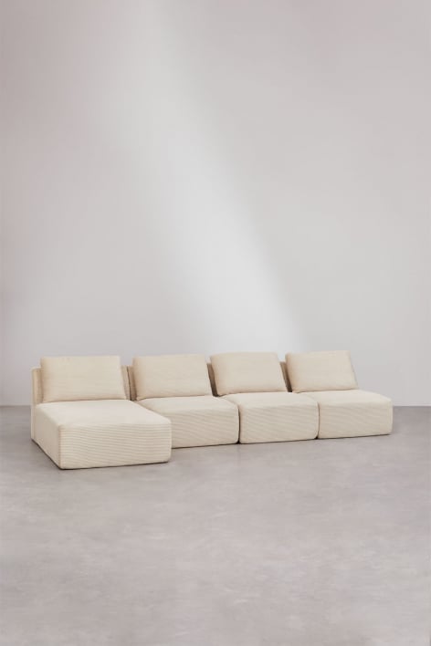 4-Piece Left Chaise Longue Modular Sofa in Vacuum-Packed Corduroy Temple
