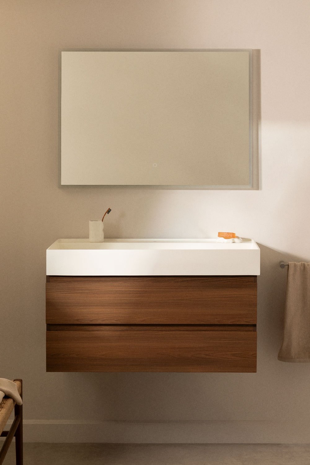 Bathroom furniture set in wood and ash veneer with integrated Ona washbasin, gallery image 1