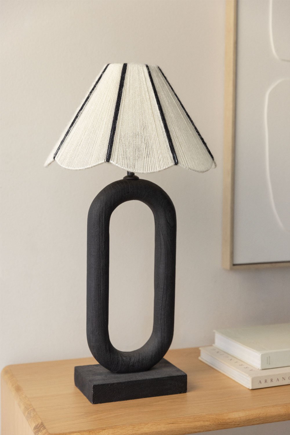 Loucia table lamp in mango wood and wool, gallery image 1