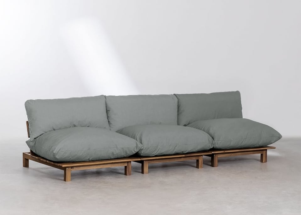 Brina 3-Piece Modular Reclining Sofa in Acacia Wood - Grey Anthracite