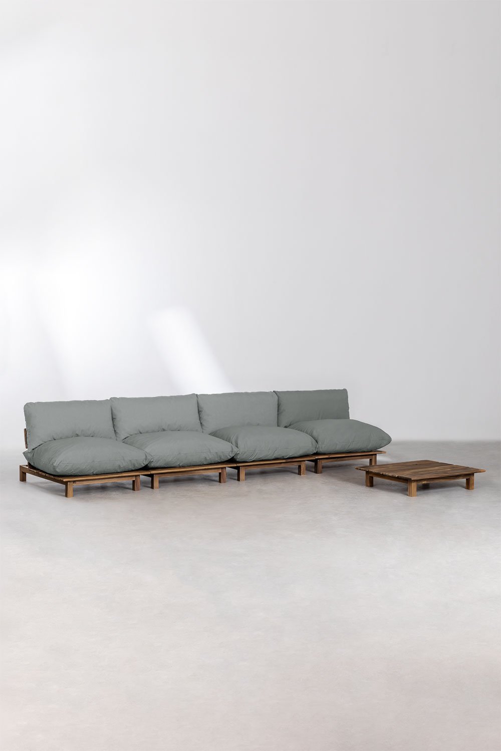 Living room set with 4-piece modular reclining sofa and coffee table in Brina acacia wood, gallery image 1