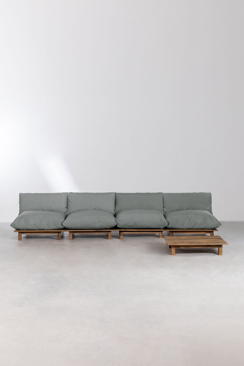 Living room set with 4-piece modular reclining sofa and coffee table in Brina acacia wood, gallery image 3