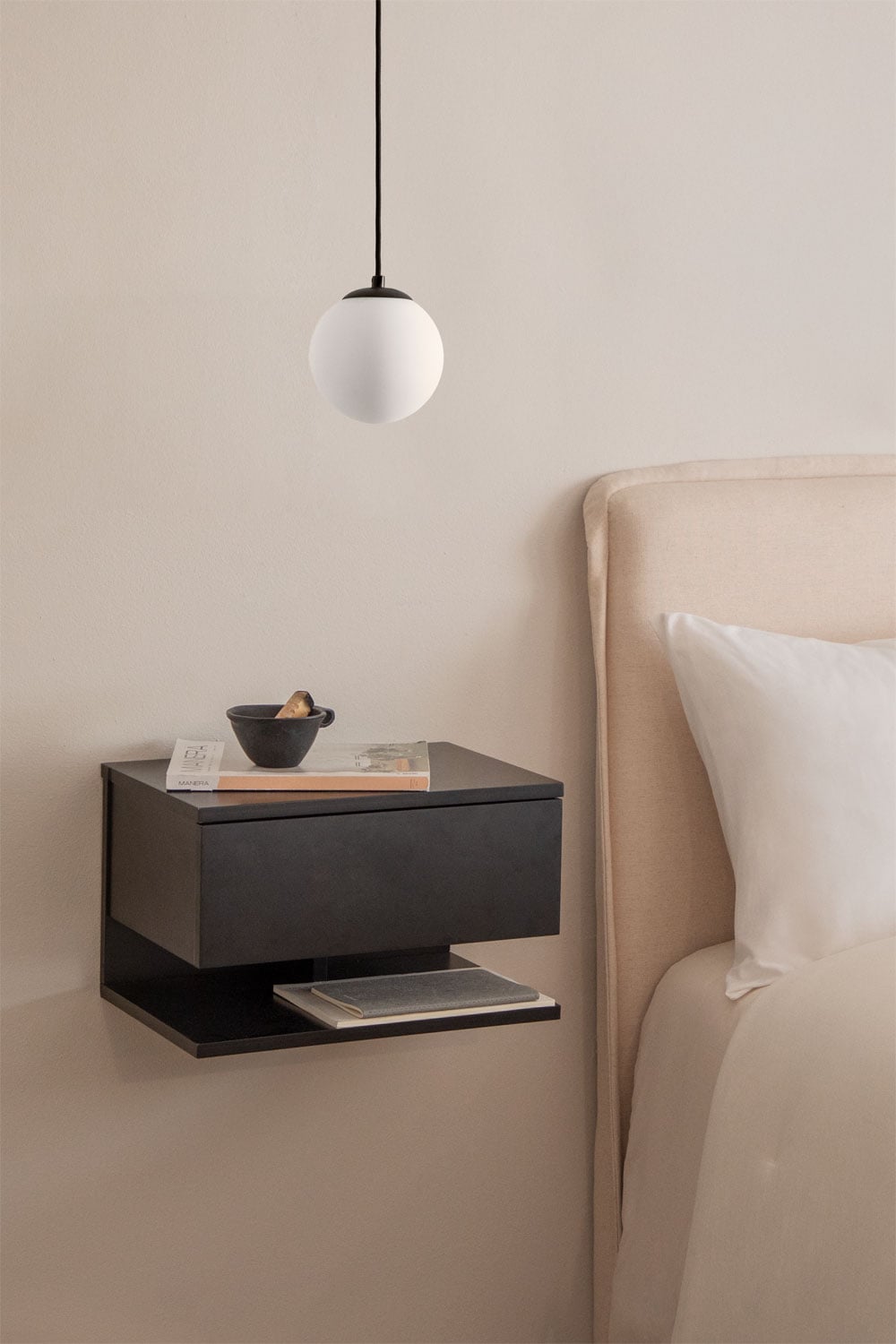 Pendant ceiling lamp Ø12 cm in iron with Uvol glass ball, gallery image 1