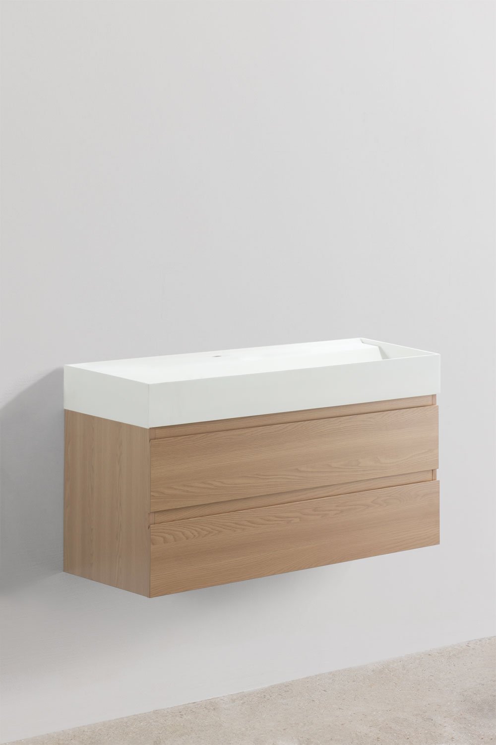 Bathroom furniture set in wood and ash veneer with integrated Ona washbasin, gallery image 2