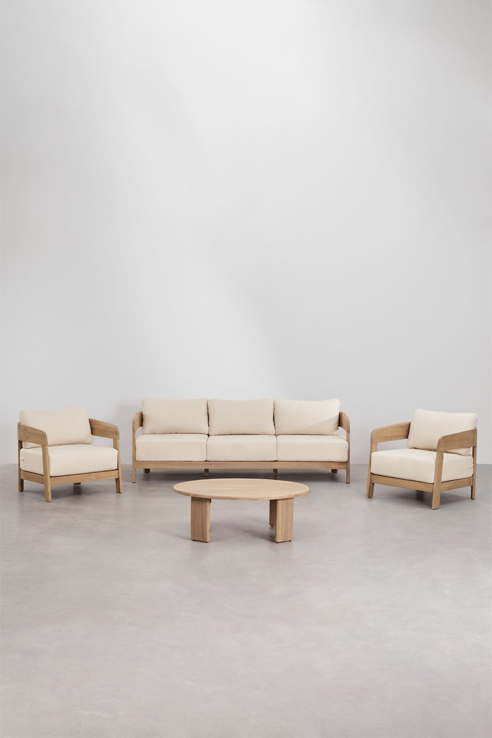 Garden set with 3-seater sofa, 2 armchairs and coffee table in Uleno acacia wood, gallery image 2