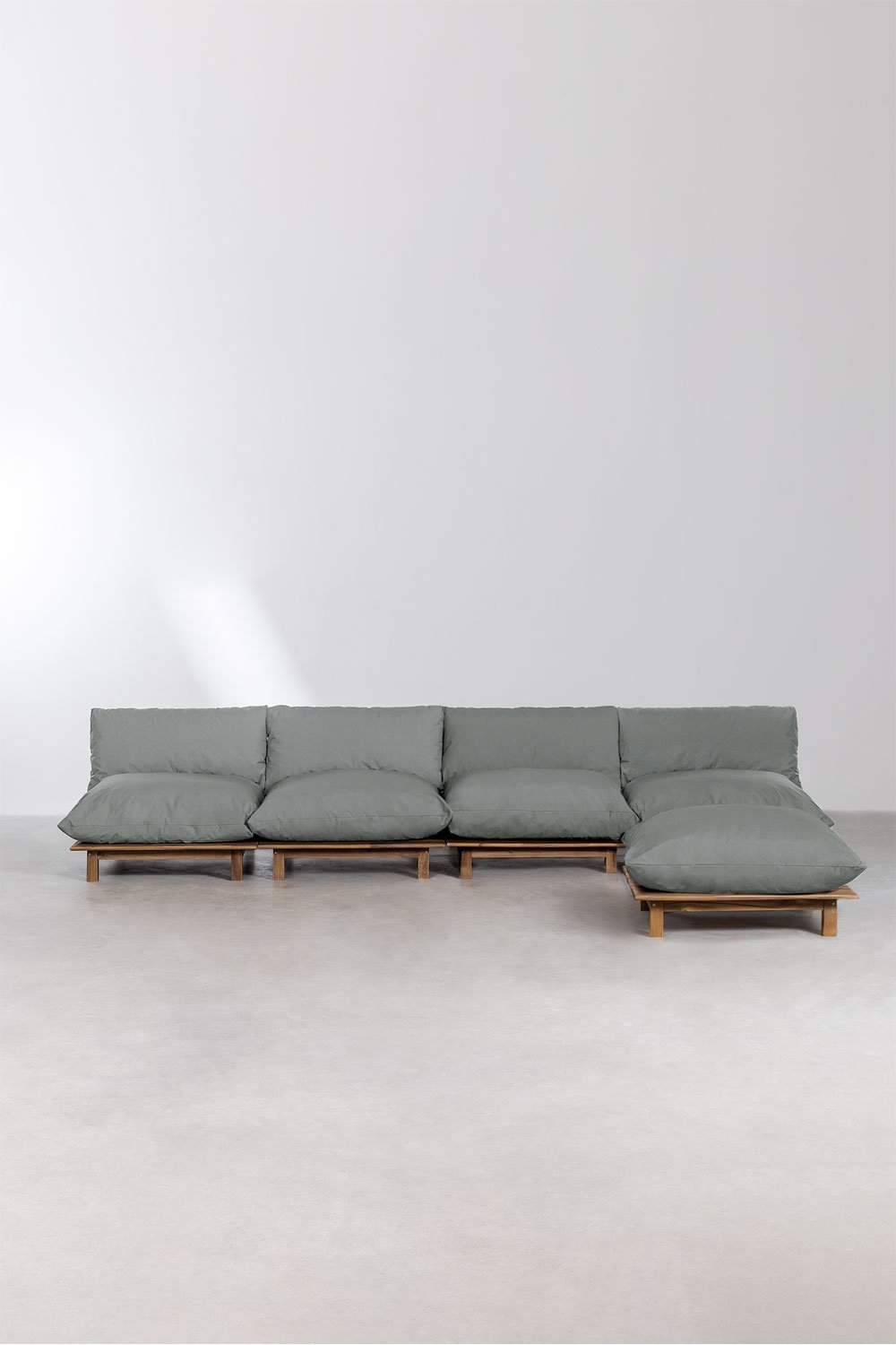 4-Piece Modular Garden Recliner Sofa with Ottoman in Acacia Wood Brina, gallery image 5