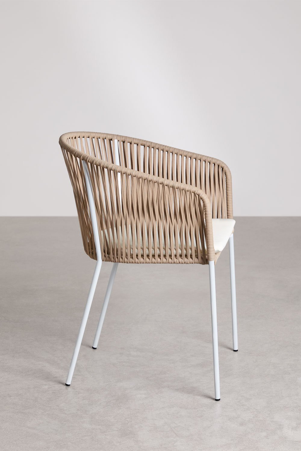 Jocelyn stackable dining chair with iron and braided rope armrests, gallery image 2