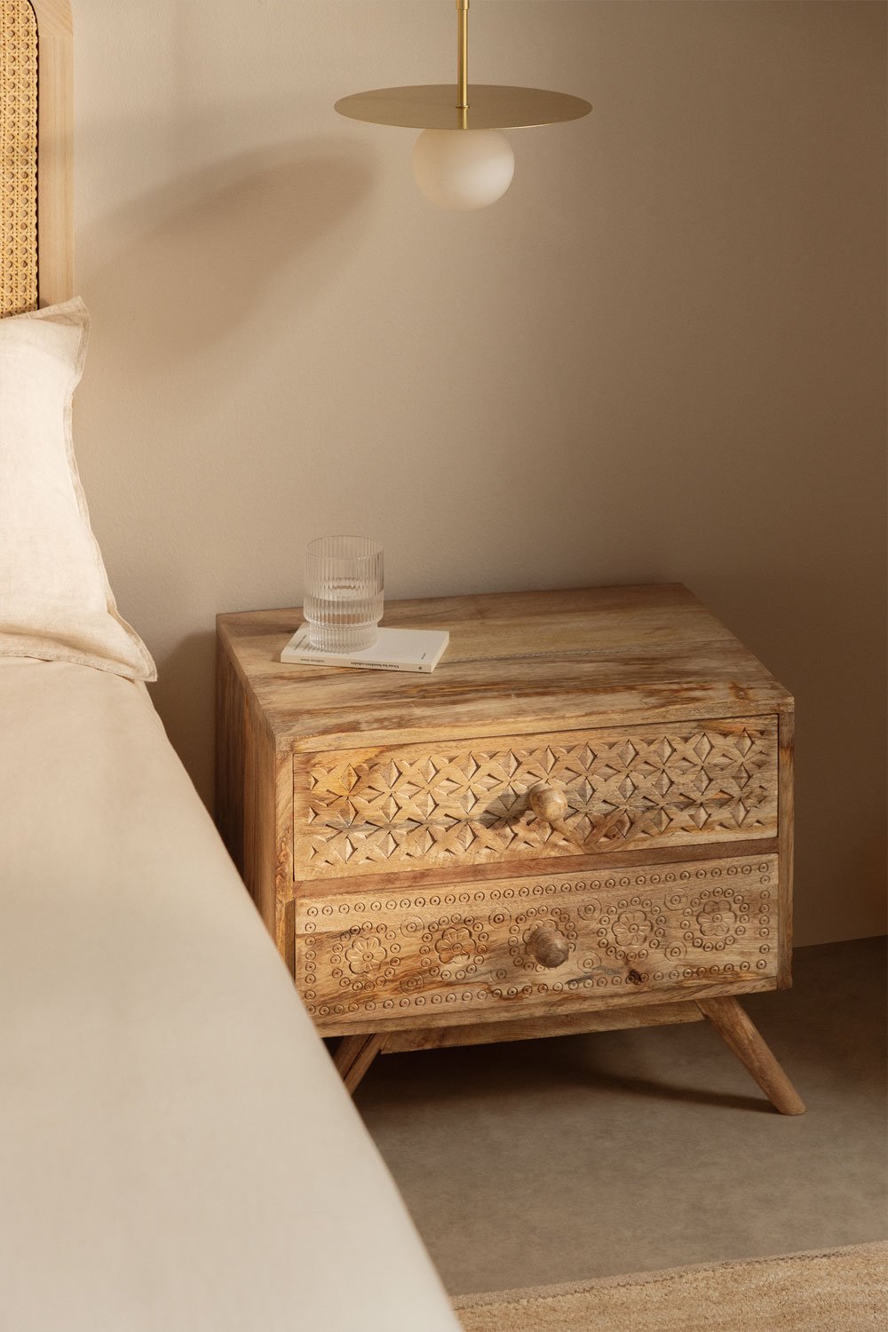 Pack of 2 Atsana mango wood nightstands, gallery image 1