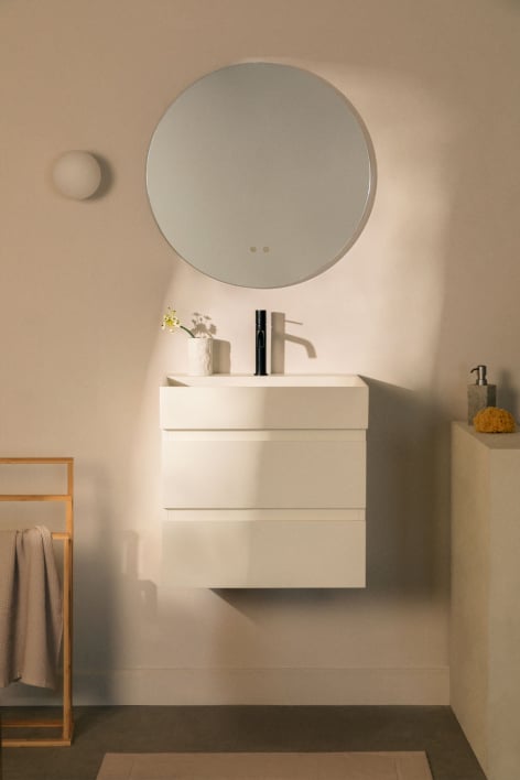 Bathroom furniture set in wood and ash veneer with integrated Ona washbasin - White