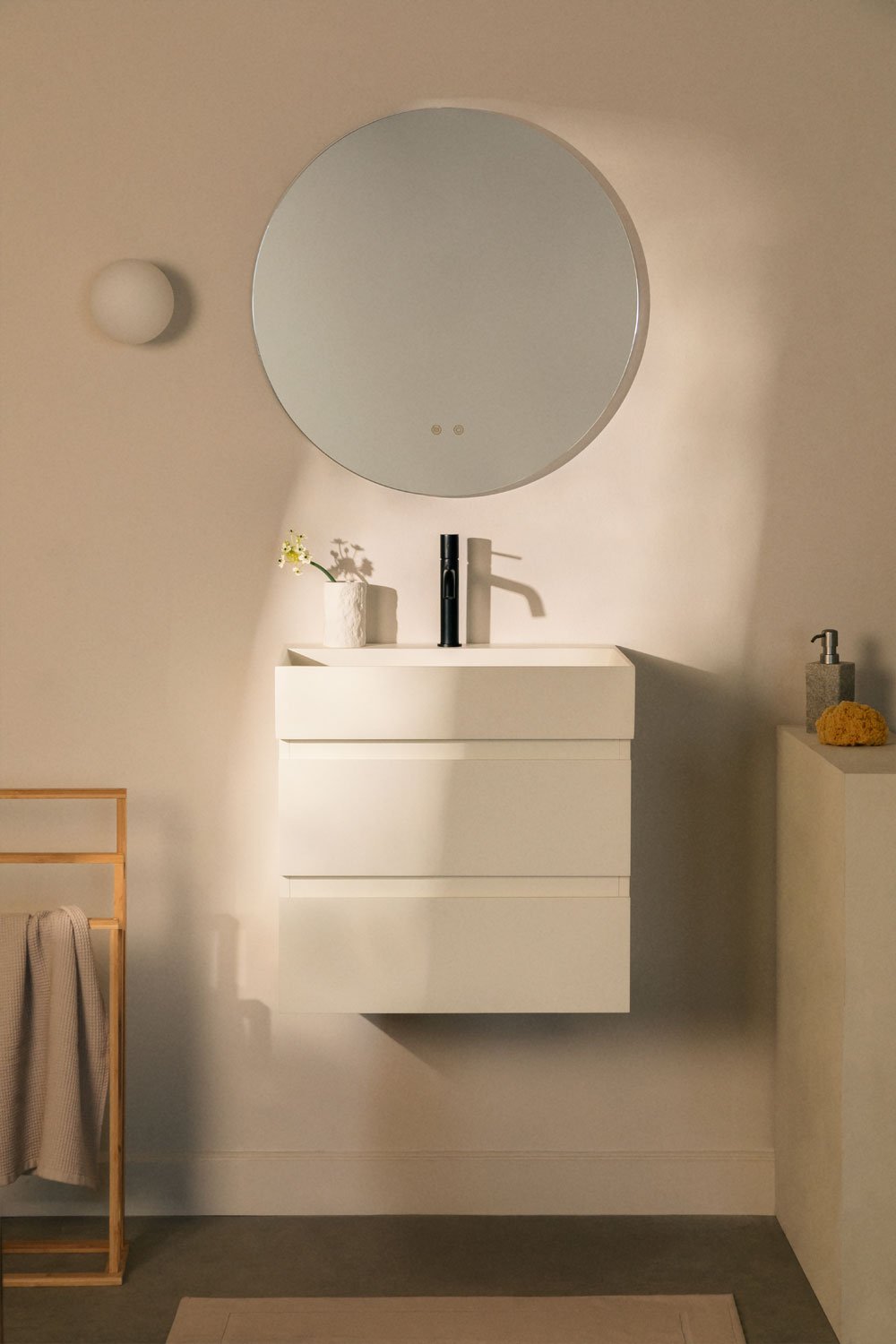 Bathroom furniture set in wood and ash veneer with integrated Ona washbasin, gallery image 1