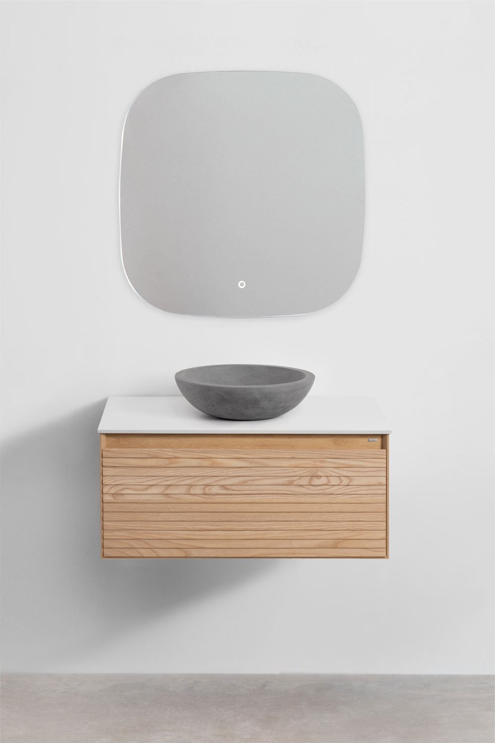 Suspended bathroom furniture set 80x50 cm in ash wood Tedrik, gallery image 2