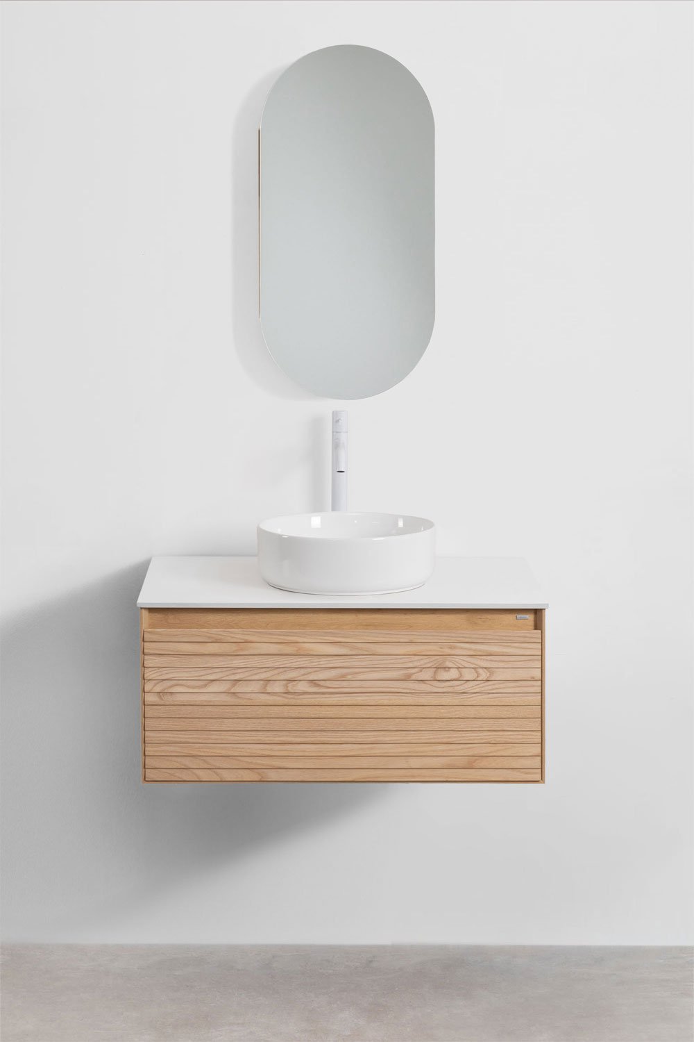 Tedrik suspended bathroom furniture set in ash wood, gallery image 2
