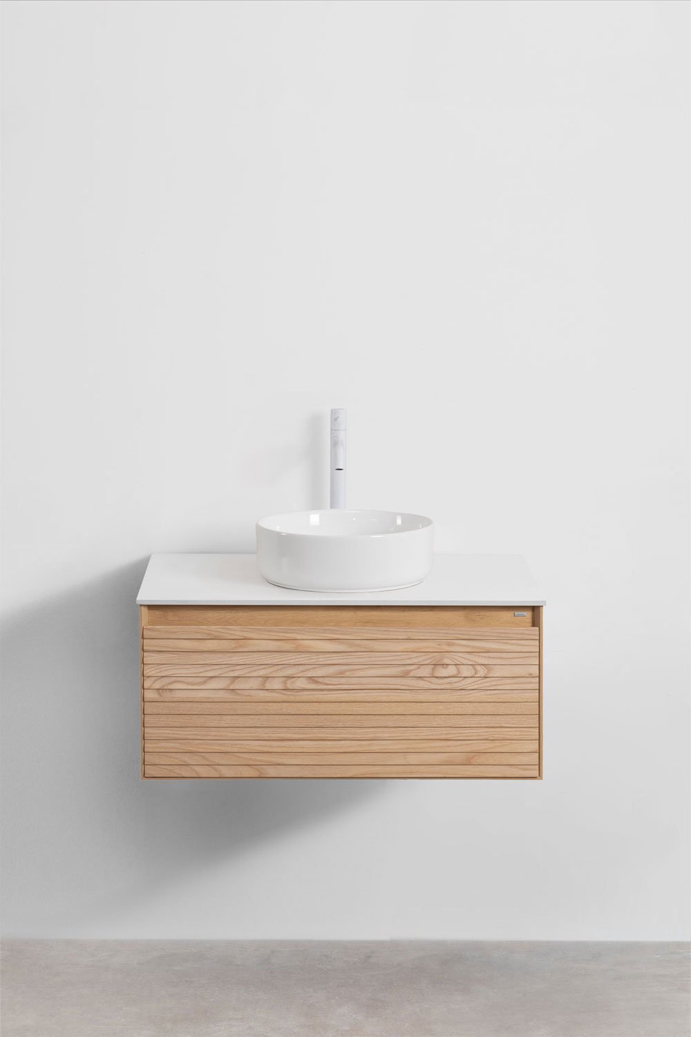 Suspended bathroom furniture set 80x50 cm in ash wood Tedrik, gallery image 2