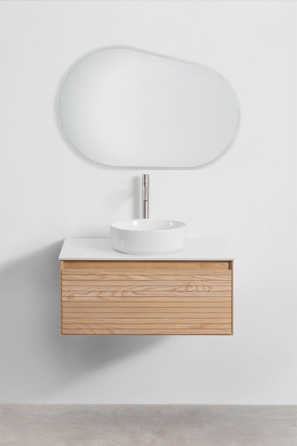 Suspended bathroom furniture set 80x50 cm in ash wood Tedrik, gallery image 2