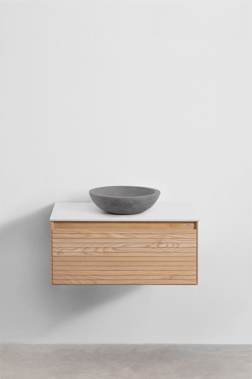 Suspended bathroom furniture set 80x50 cm in ash wood Tedrik, gallery image 2