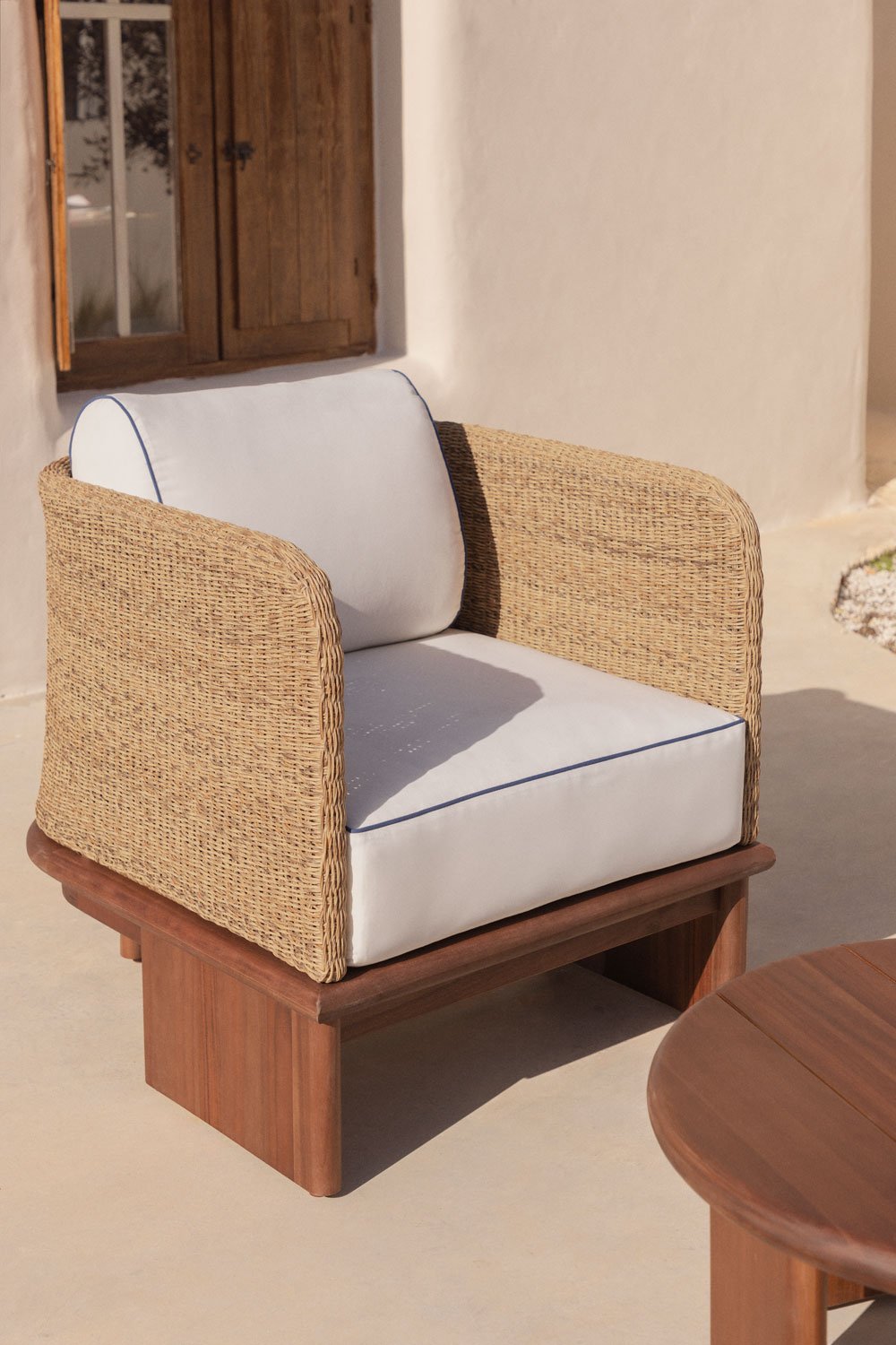 Famara rattan and acacia wood garden armchair, gallery image 1