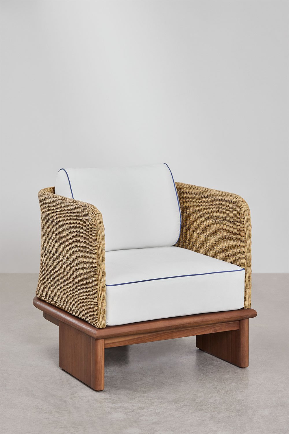 Famara rattan and acacia wood armchair, gallery image 1